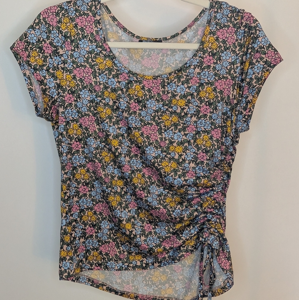 Floral Short Sleeve Top with Side Tie